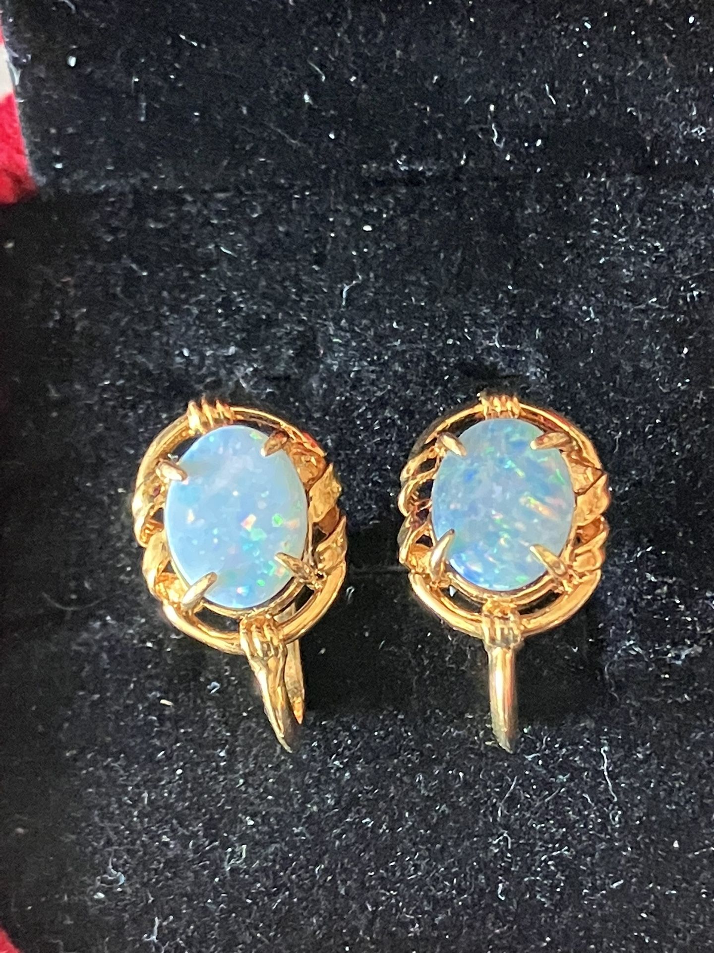 Vintage Gold And Opal Screw Back Earrings