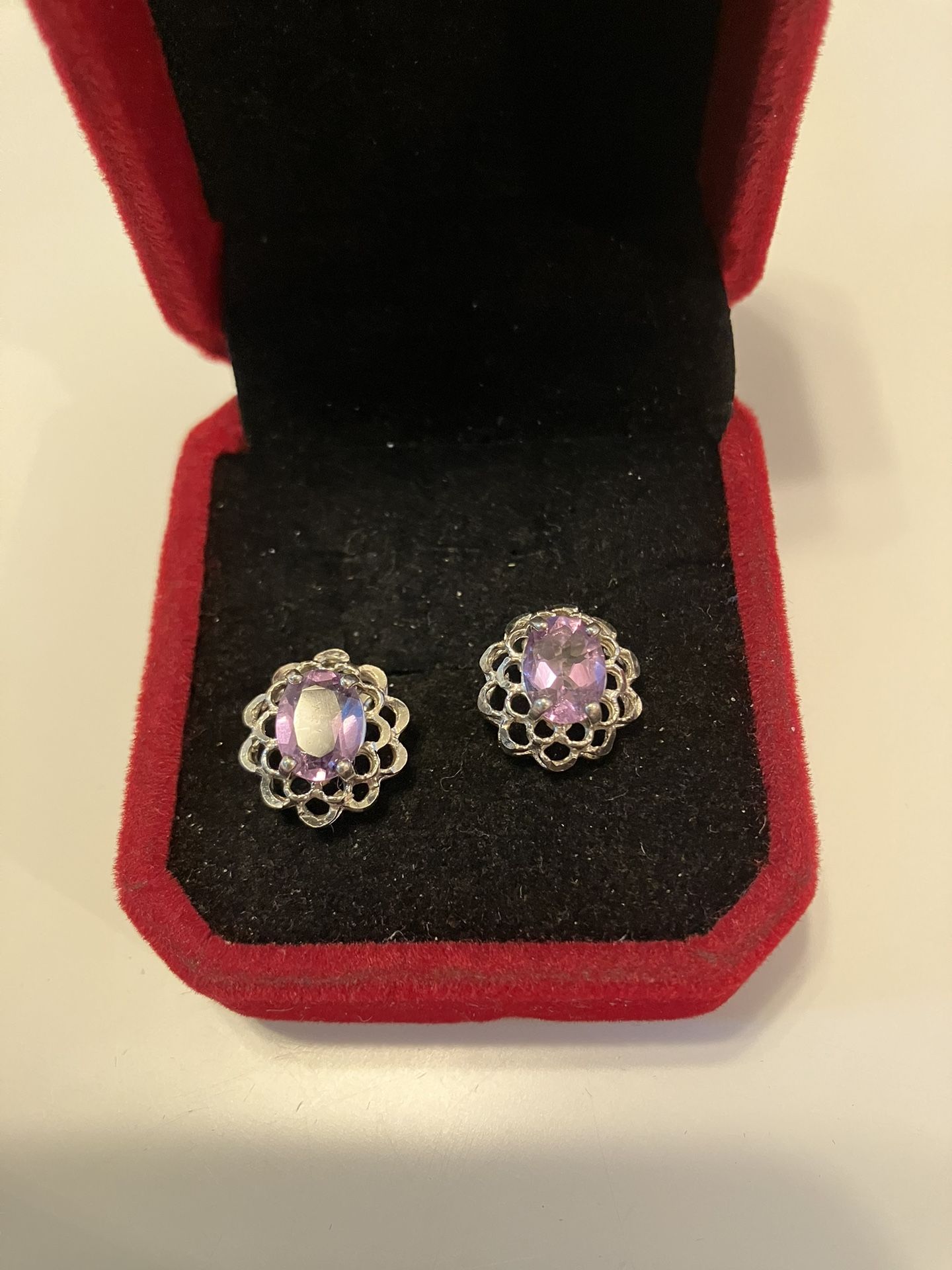 Vintage Faceted Amethyst And 925 Pierced Earrings