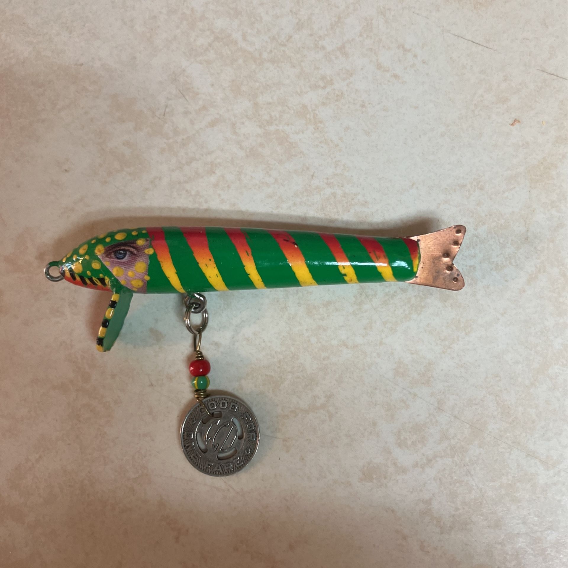 Funky Artist Designed Fish Lure Pin 3.5” Long