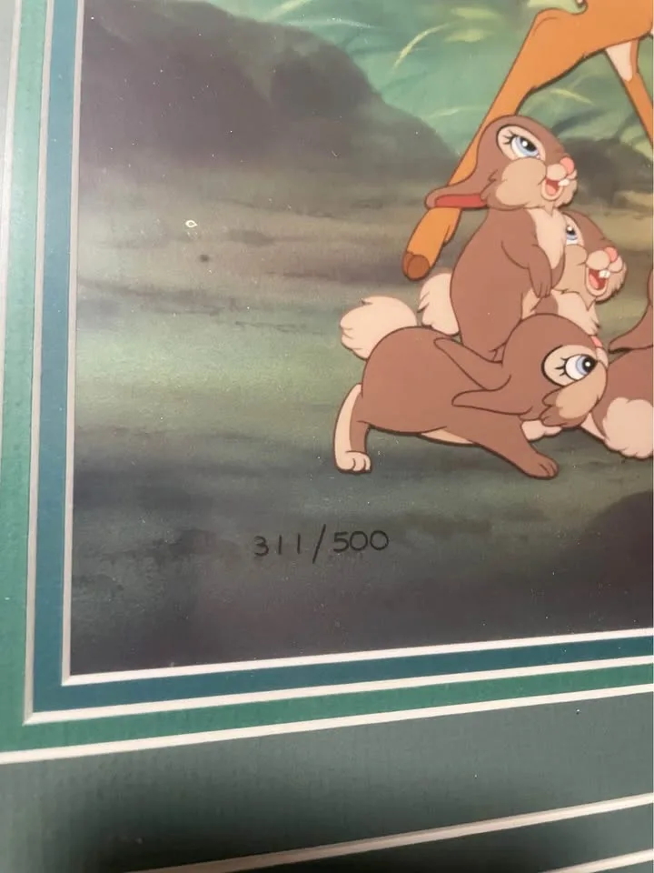 1993 DISNEY BAMBI CEL "SAY BIRD" FRAMED PRINT *RARE* W/COA image indicator(3)