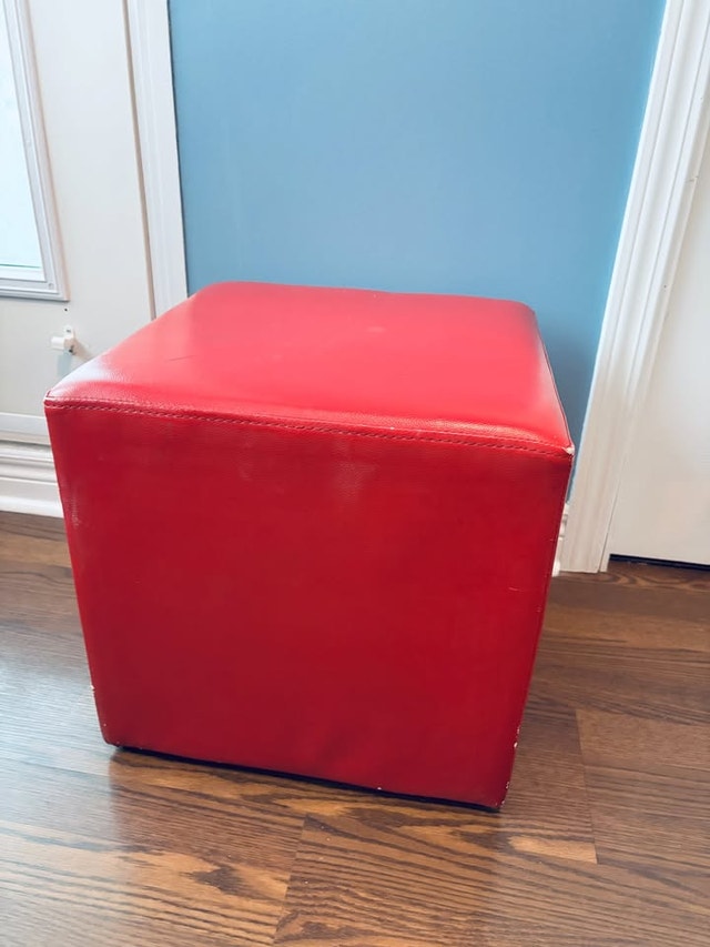 Red Faux Leather Cube Ottoman