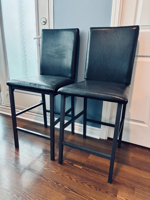 Set of 2 Black Faux Leather Counter-Height Chairs