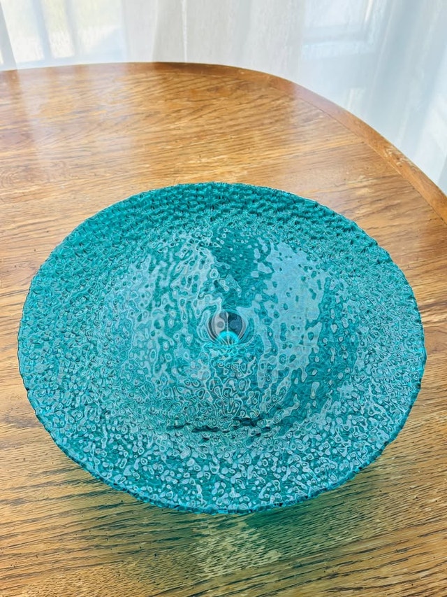 Blue Textured Glass Pedestal Fruit Bowl - photo 2