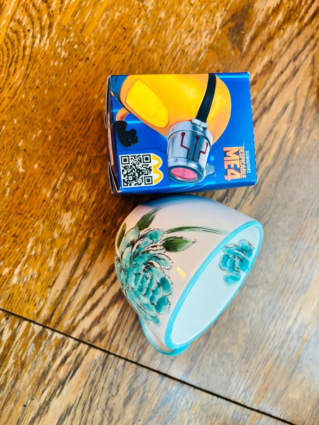 Floral Ceramic Bowl and Minions Toy