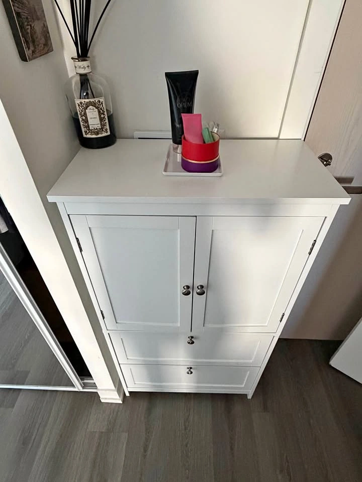 White Bathroom Storage Cabinet with 2 Doors and 2 Drawers