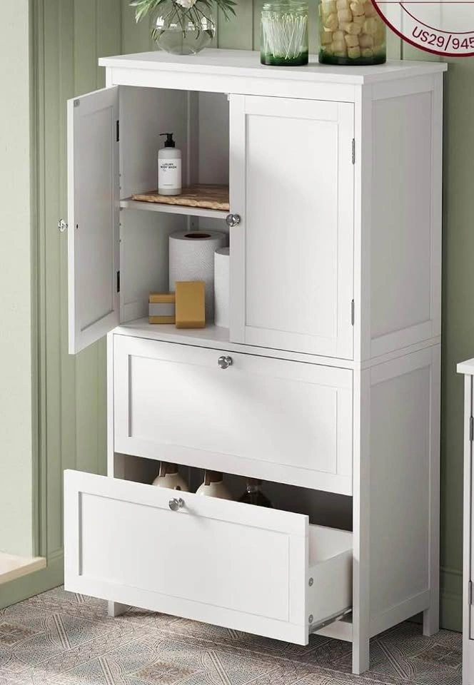 White Bathroom Storage Cabinet with 2 Doors and 2 Drawers - photo 2