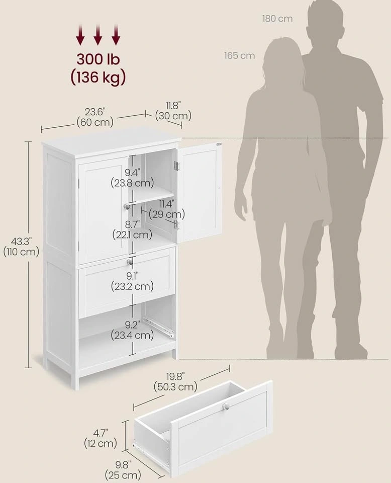 White Bathroom Storage Cabinet with 2 Doors and 2 Drawers - photo 4