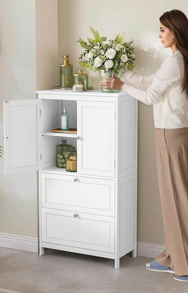 White Bathroom Storage Cabinet with 2 Doors and 2 Drawers - photo 5