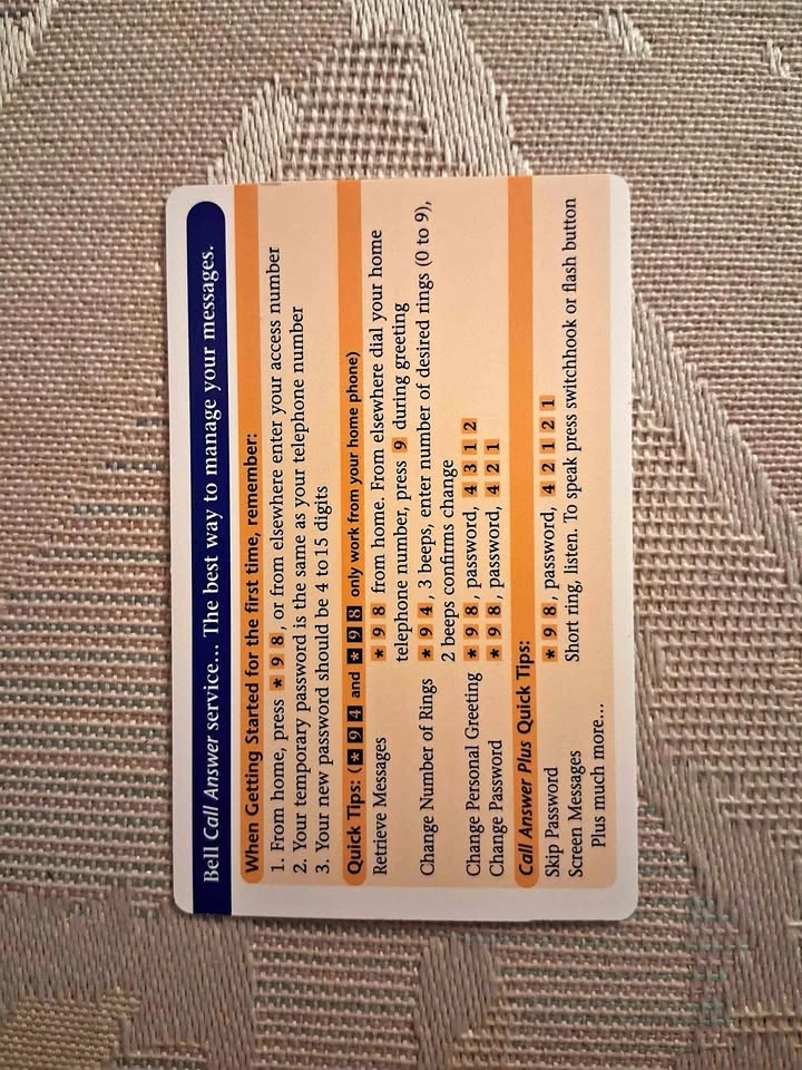 1997 Bell Canada Call Answer Service Instruction Wallet Card