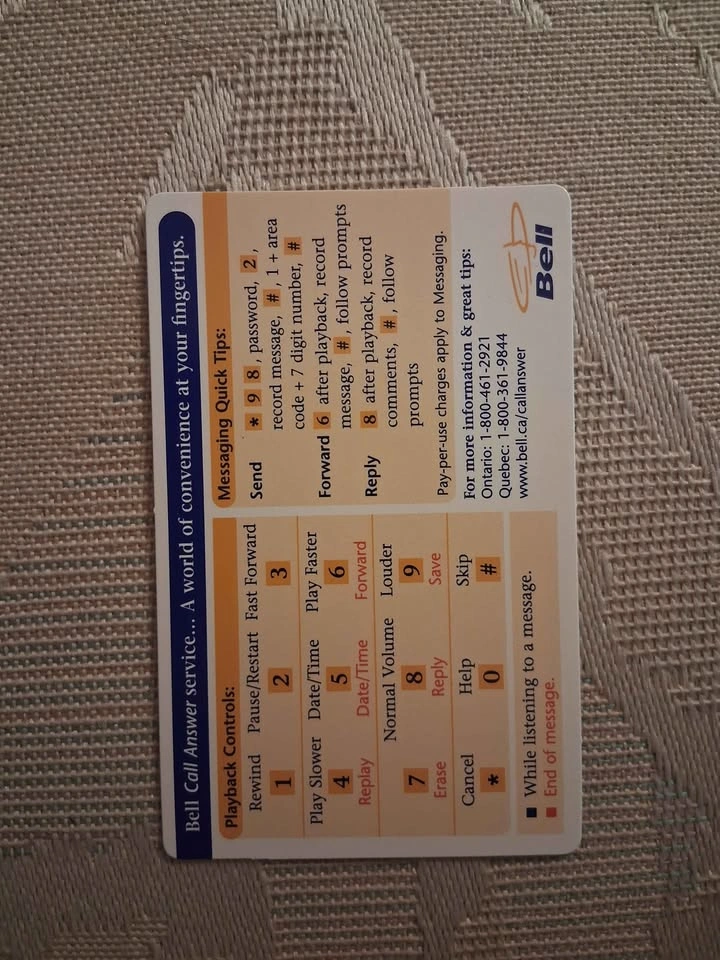 1997 Bell Canada Call Answer Service Instruction Wallet Card - photo 2