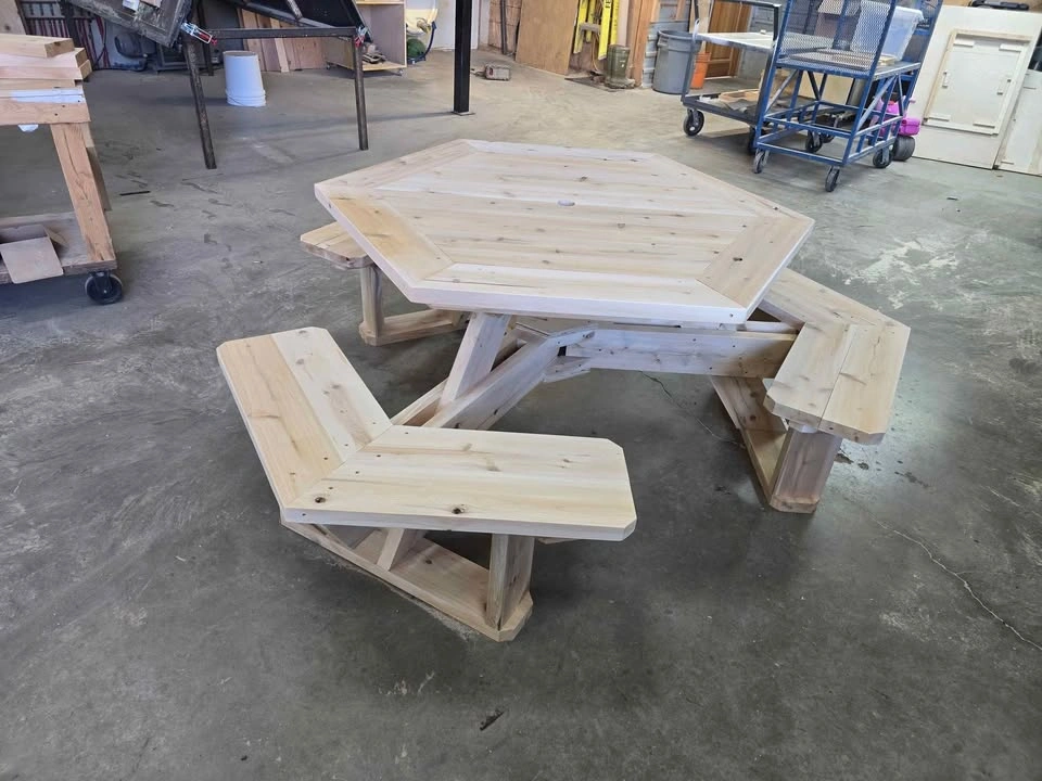 Cedar Hexagon Picnic Tables - photo 4
