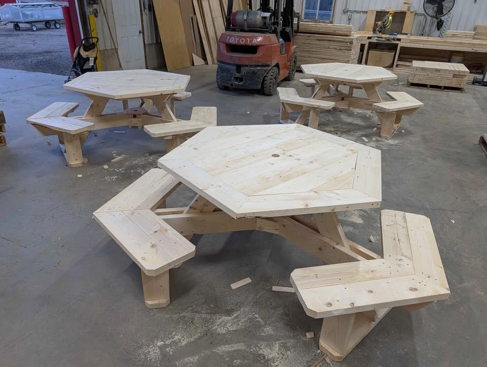 Cedar Hexagon Picnic Tables - photo 5