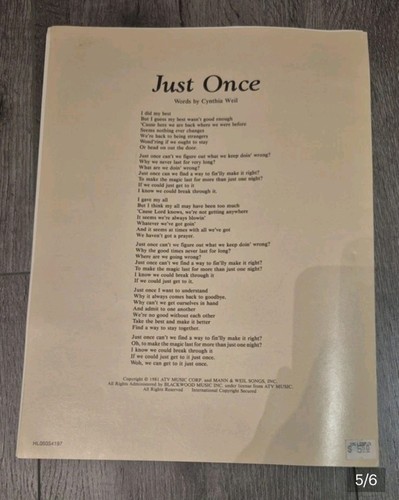 QUINCY JONES/JAMES INGRAM "Just Once" SHEET Music 1981 - photo 5