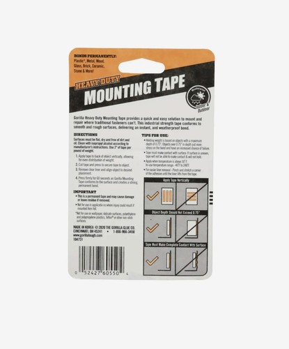 Gorilla Heavy Duty Double Sided Tape Black Mounting Tape 1 x 60" - photo 2