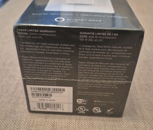 Ecobee Smart Light Switch Factory Sealed - White - photo 3