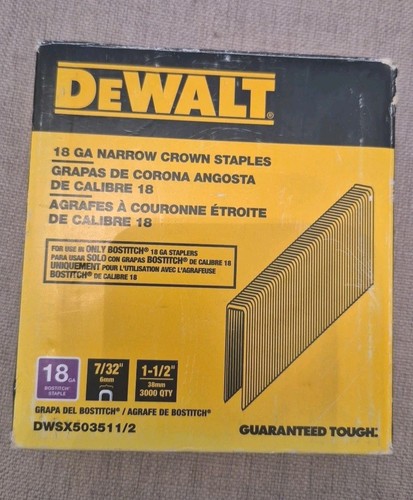 Dewalt 18 GA 7/32” Narrow Crown Staples 1.5 Inch Steel