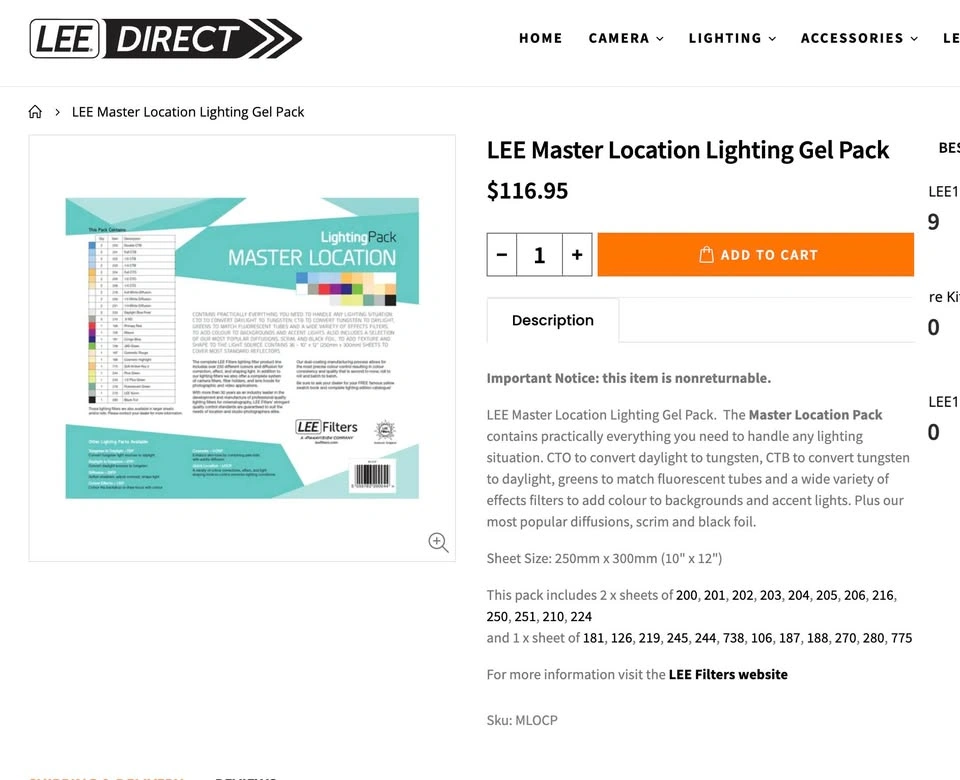 LEE Filters Master Location lighting gel pack — 36 sheets - photo 2