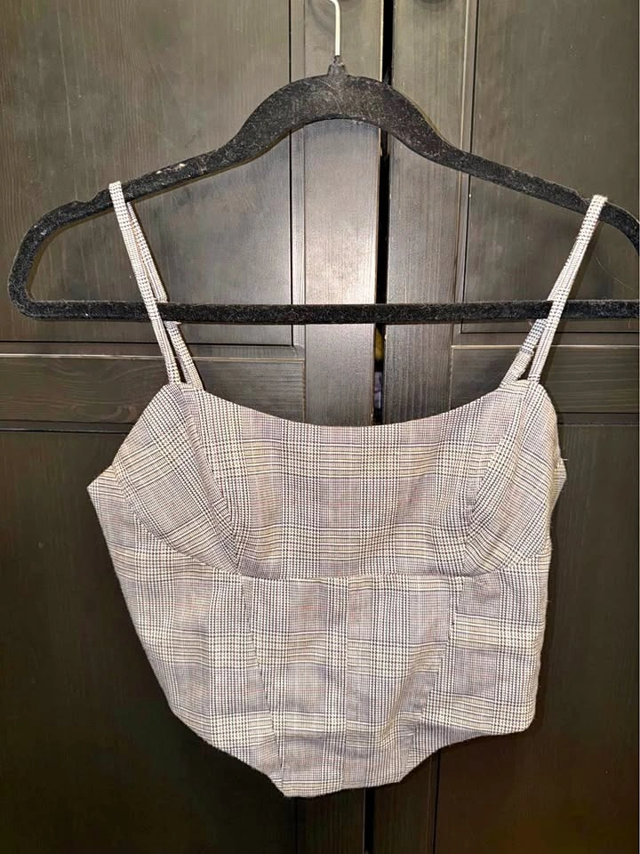 Grey Plaid Going out Tank, S