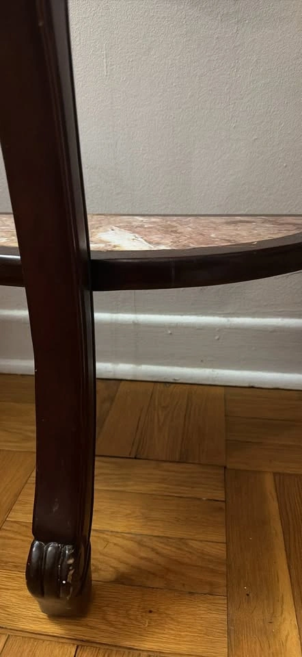 Vintage half-moon wood and marble console table - photo 4