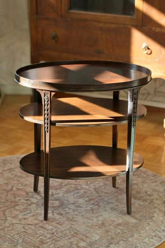 Vintage Mahogany Oval 3 Tiered Accent Table-Freshly Stained