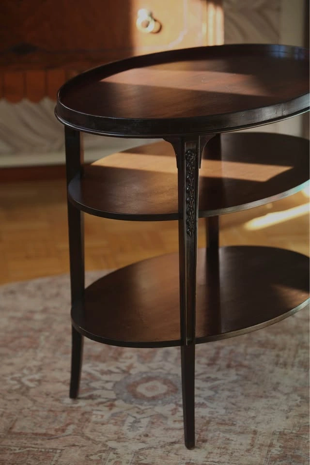 Vintage Mahogany Oval 3 Tiered Accent Table-Freshly Stained - photo 2