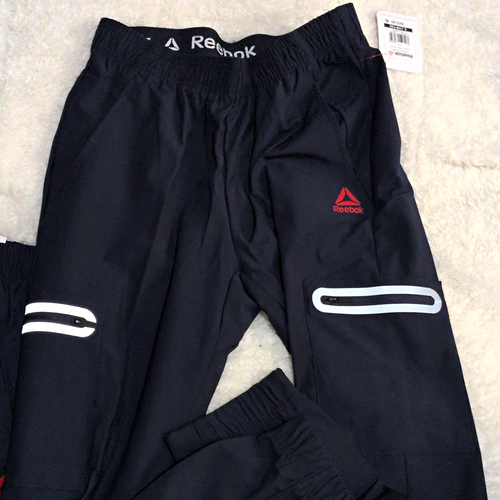 Reebok Boys Track Pants Navy Blue Slim Fit Logo Elastic Waist Po