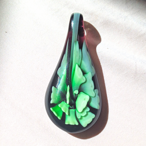 Kiwi Tear Drop Black & Green Swirl Glass Pendant Charm