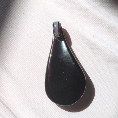 Kiwi Tear Drop Black & Green Swirl Glass Pendant Charm - photo 2