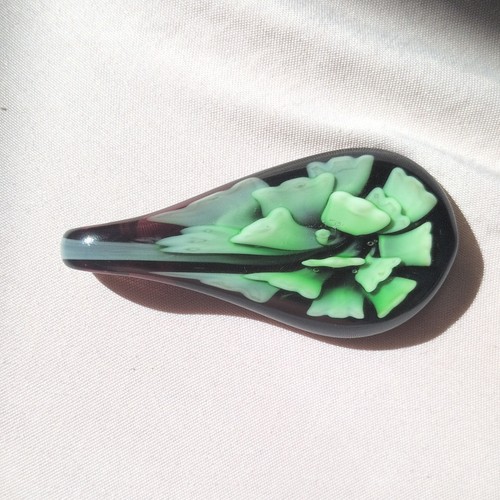 Kiwi Tear Drop Black & Green Swirl Glass Pendant Charm - photo 4