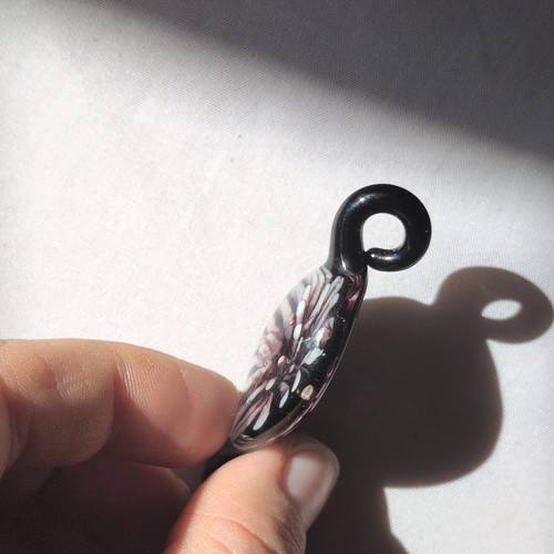 Black Glass Teardrop Charm Pendant, White & Pink Swirl - photo 3