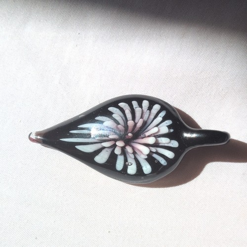 Black Glass Teardrop Charm Pendant, White & Pink Swirl - photo 4