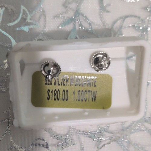 925 Sterling Silver moissanate Round Clear Stud Earrings - photo 2