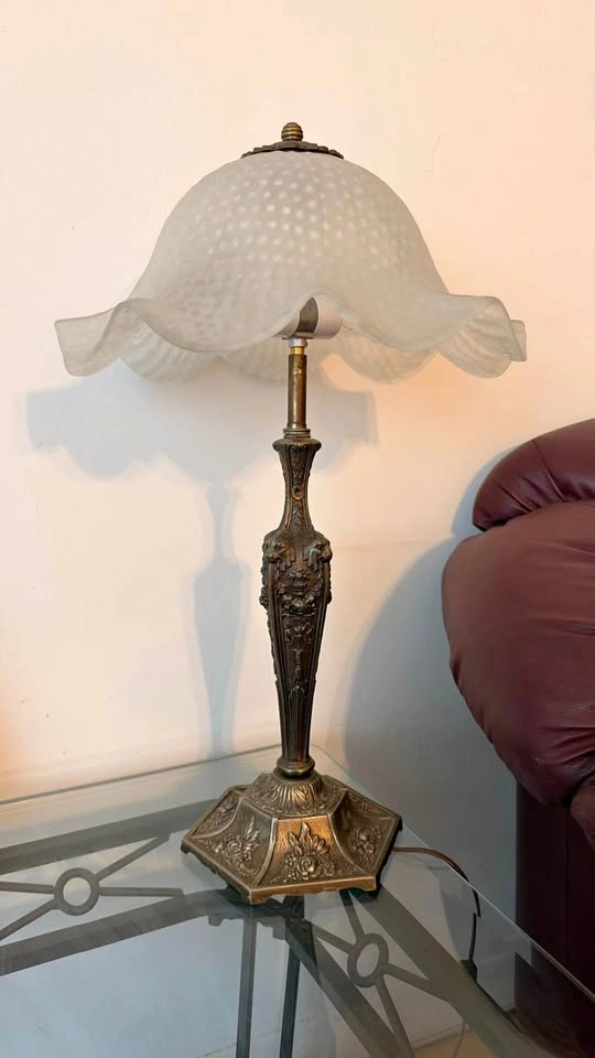 Vintage Ornate Table Lamp with Frosted Glass