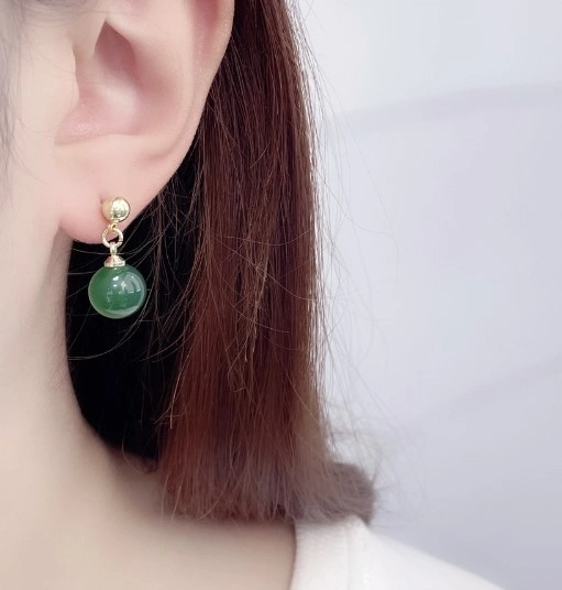 S925 Silver Needle Green Agate Drop Earrings – Brand New - photo 2