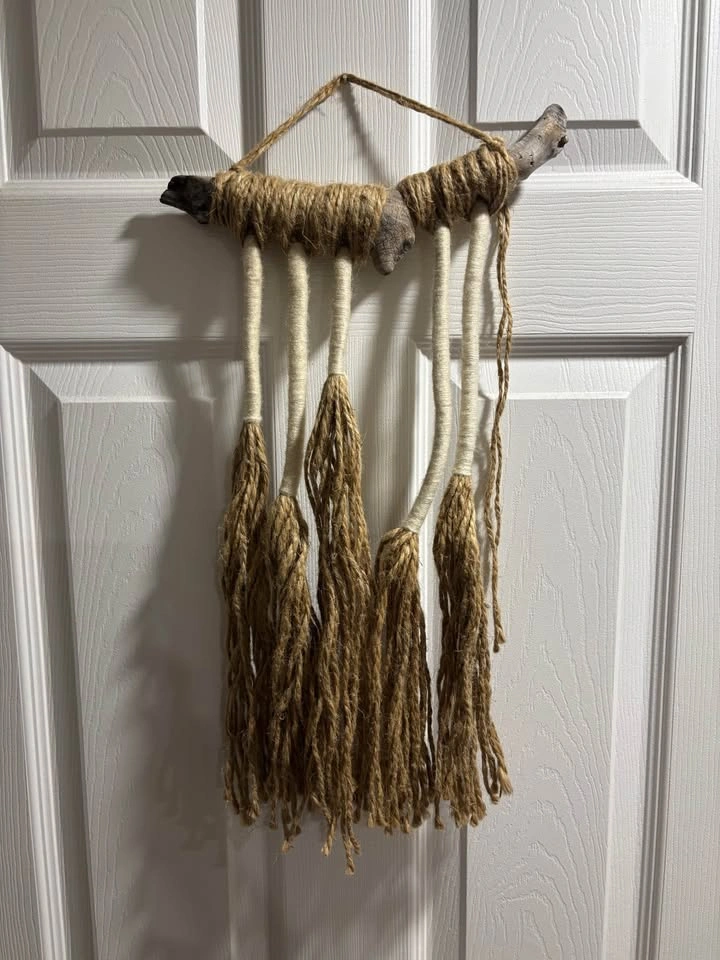 Handmade Boho Jute & Yarn Driftwood Wall Hanging