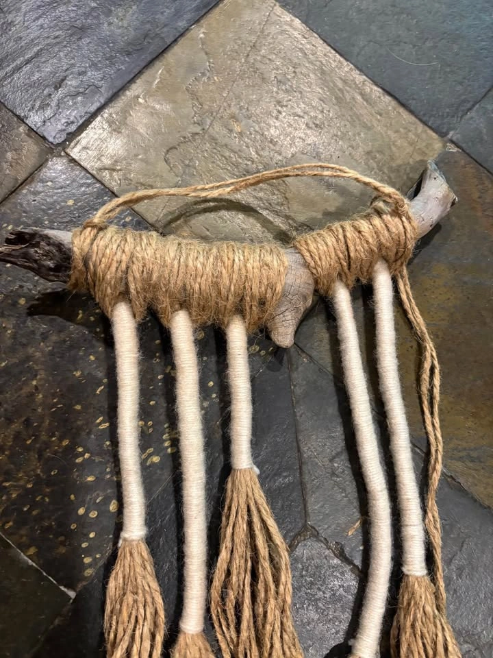 Handmade Boho Jute & Yarn Driftwood Wall Hanging - photo 3