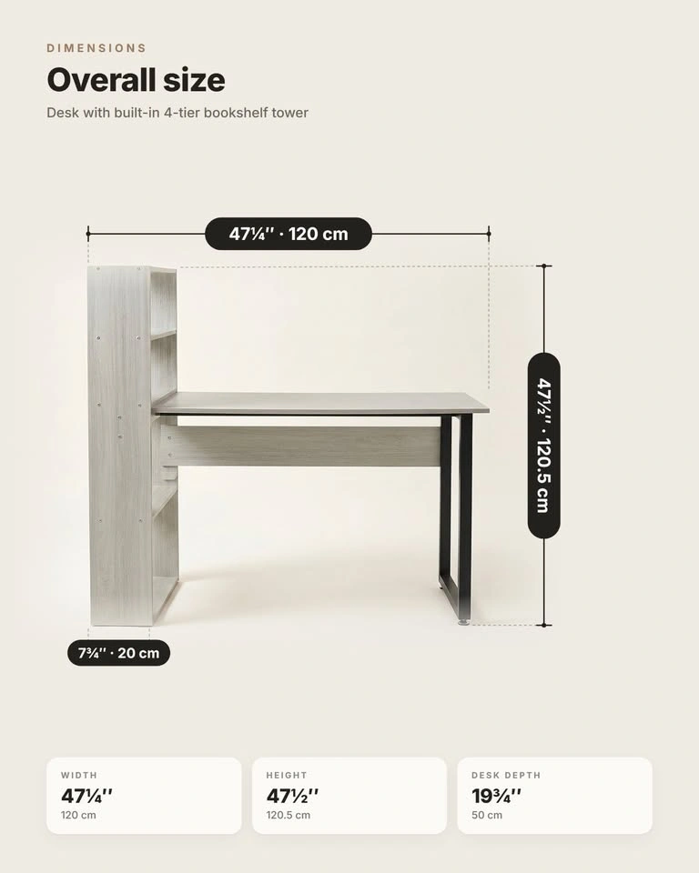 New in Box – Grey Oak Computer Desk with 4-Tier Bookshelf - photo 2