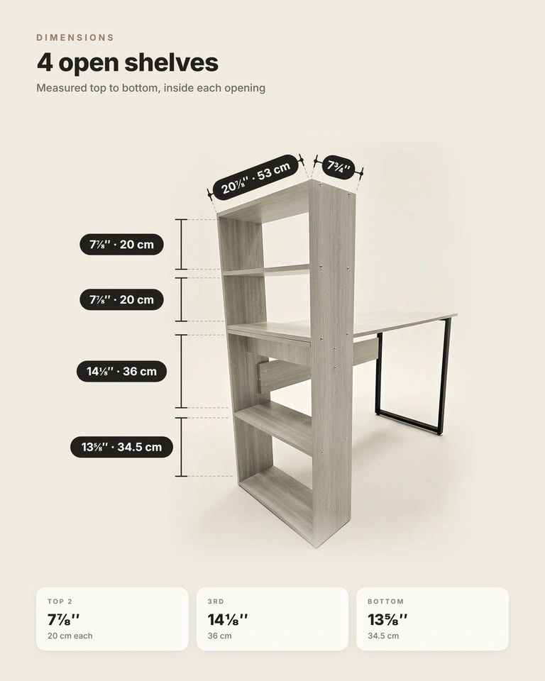 New in Box – Grey Oak Computer Desk with 4-Tier Bookshelf - photo 3