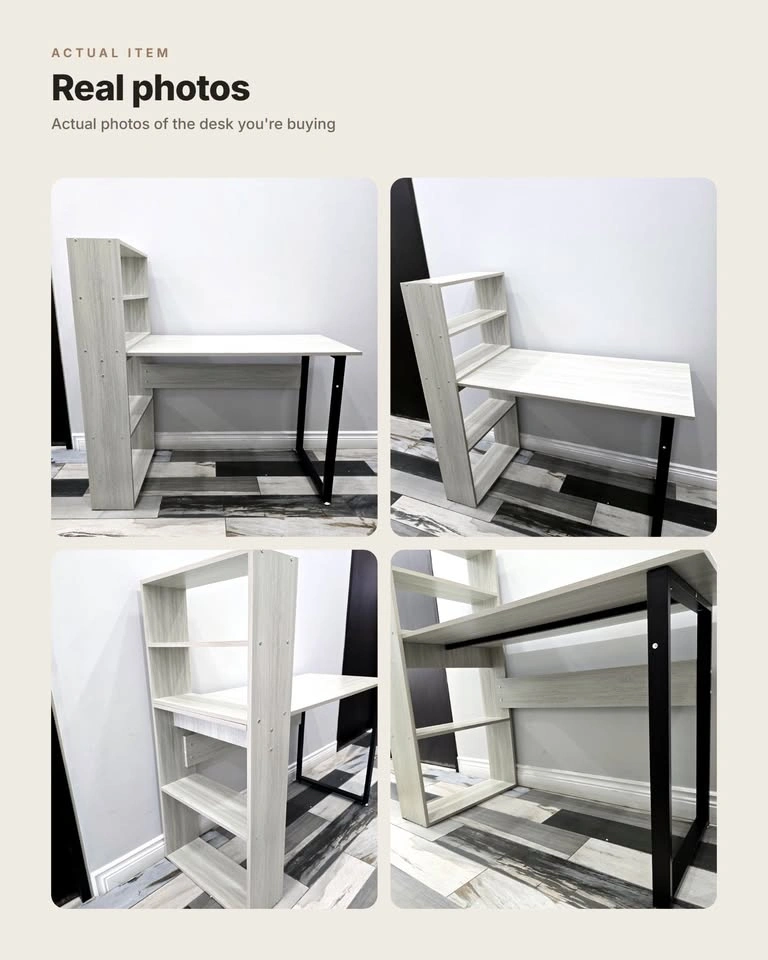 New in Box – Grey Oak Computer Desk with 4-Tier Bookshelf - photo 4