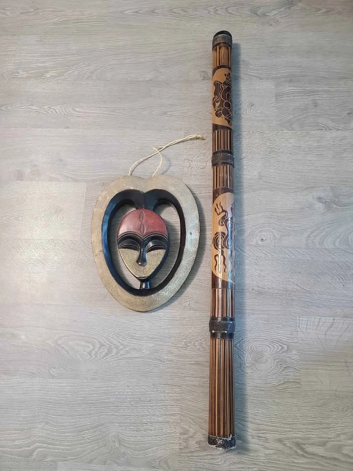 Hand-Carved Wooden Mask and Didgeridoo - photo 3