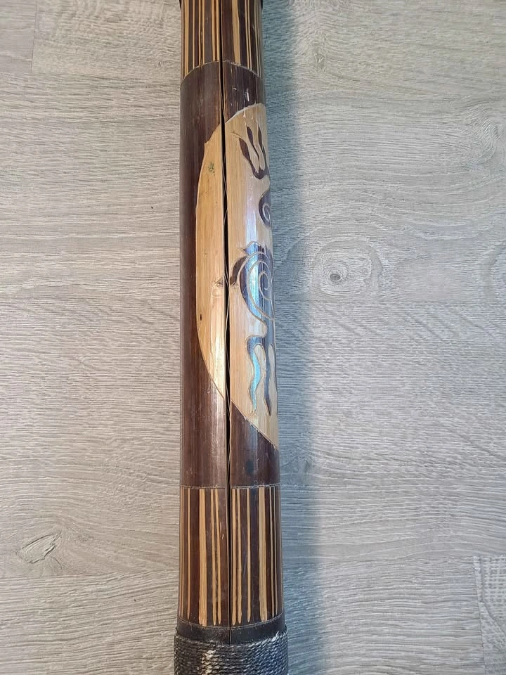 Hand-Carved Wooden Mask and Didgeridoo - photo 4