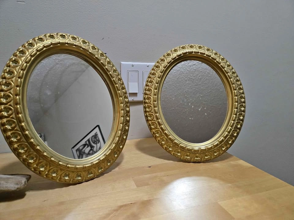 Pair of Vintage Gold Oval Tabletop Mirrors