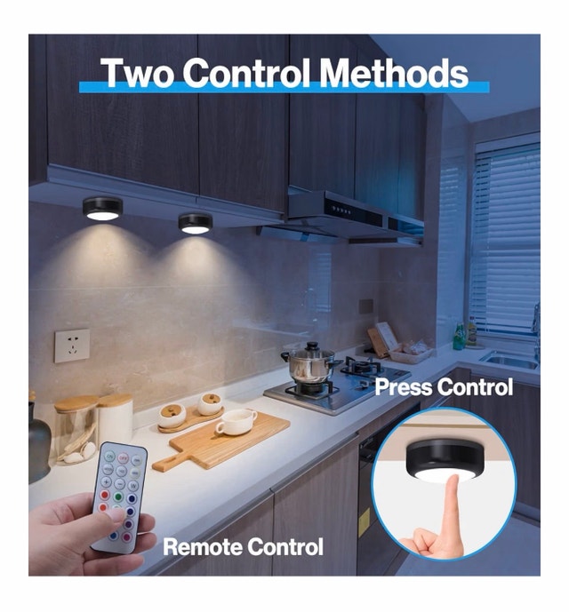 RGB LED Puck Lights (Set of 4) with Remote – Battery Operated - photo 3