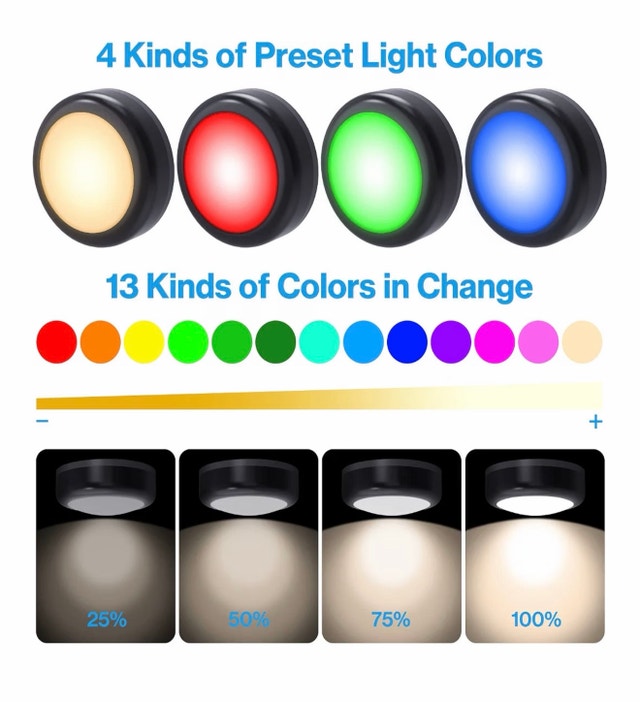 RGB LED Puck Lights (Set of 4) with Remote – Battery Operated - photo 4