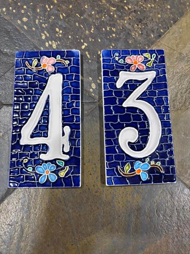 Authentic Italian Ceramic House Numbers "43" – Hand-Painted