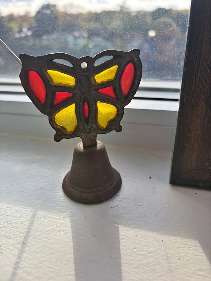 Butterfly Bell with Red and Yellow Glass