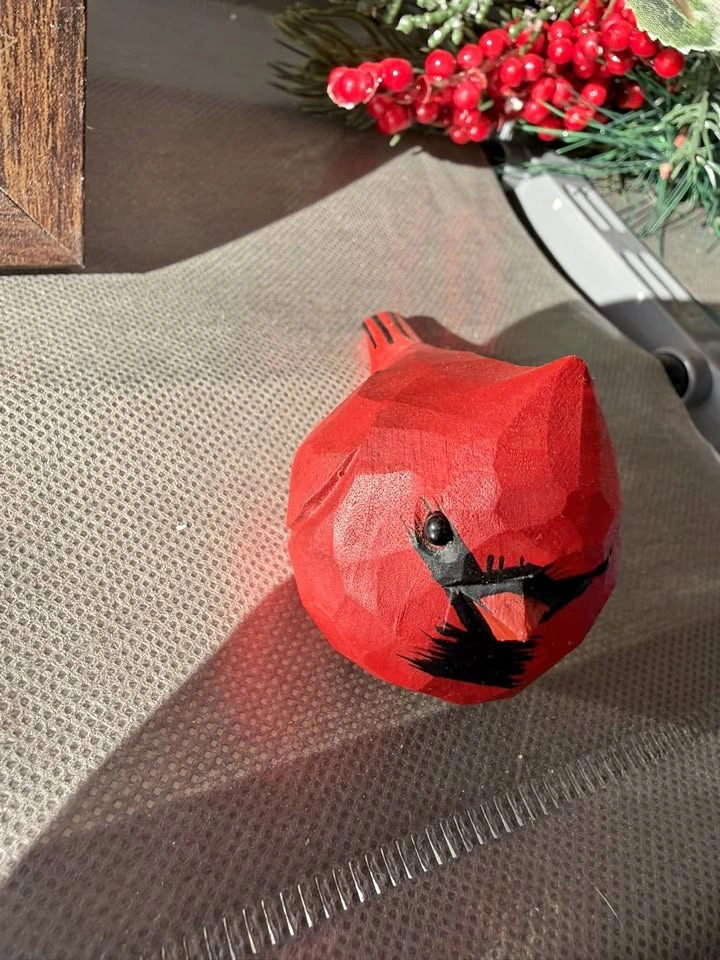 Carved Red Cardinal Bird Figurine