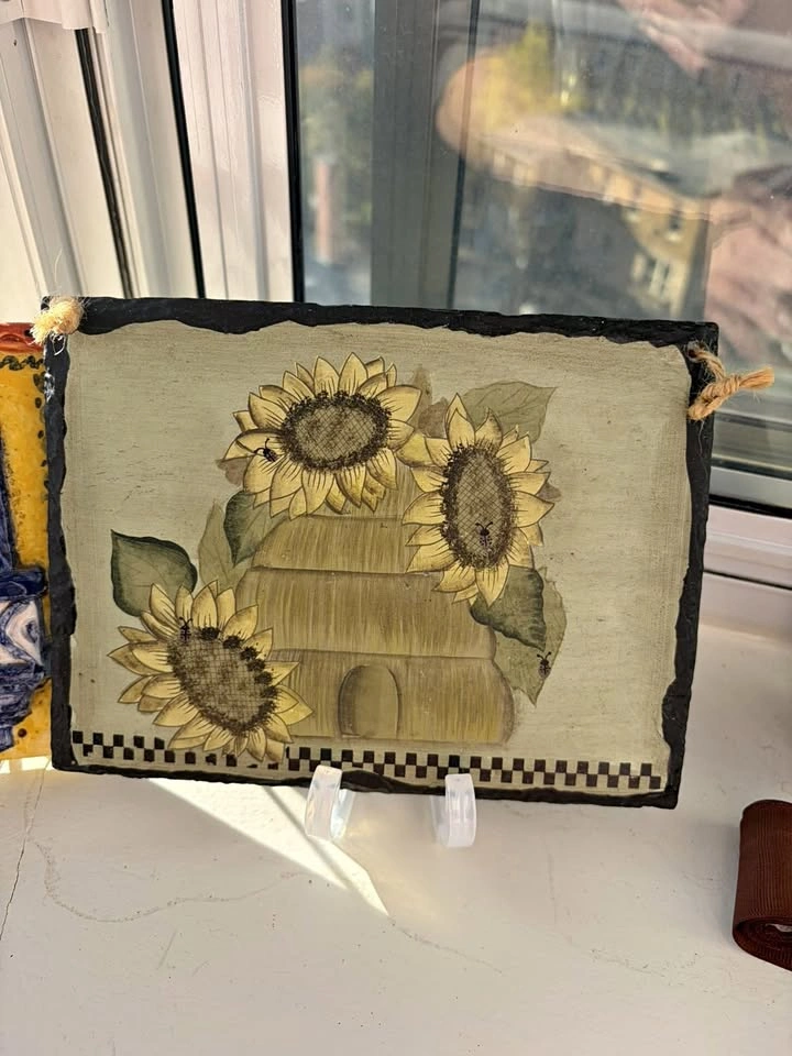 Sunflower and Beehive Slate Wall Hanging