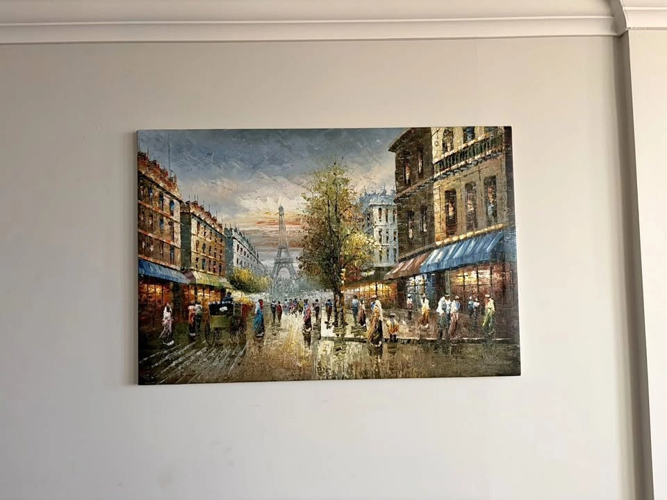 Paris Street Scene Canvas Wall Art - Eiffel Tower