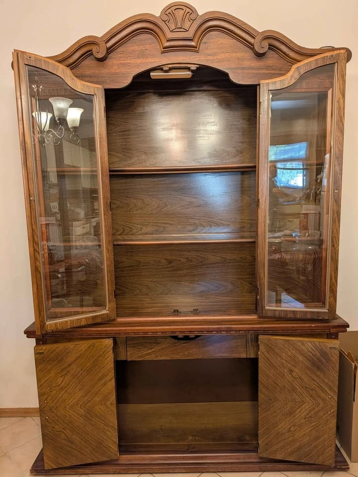 Vintage Lighted Wood China Cabinet Hutch - photo 2